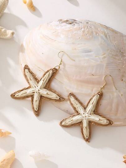 1 Đôi bông tai hình sao biển bằng sợi raffia, kiểu dáng nghỉ mát biển, bông tai Harajuku ngọt ngào độc đáo, phù hợp cho việc check-in ở bãi biển, dã ngoại mùa hè, đi học hàng ngày, chụp ảnh cùng bạn gái, lễ hội âm nhạc, trang phục ngọt ngào/hòa mình trong rừng/nghỉ dưỡng.