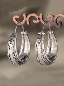 Bohemian Style Earrings, Silver Tone Women's Earrings, Handmade Earrings, Gift For Her, Textured Silver Earrings, Everyday Vacation Gift, Gift From A Good Friend - Silver - View 3