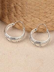 Bohemian Style Earrings, Silver Tone Women's Earrings, Handmade Earrings, Gift For Her, Textured Silver Earrings, Everyday Vacation Gift, Gift From A Good Friend - Silver - View 5