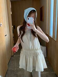 Frill Trim Camisole Dress, Gentle And Elegant Summer - Apricot - View 11