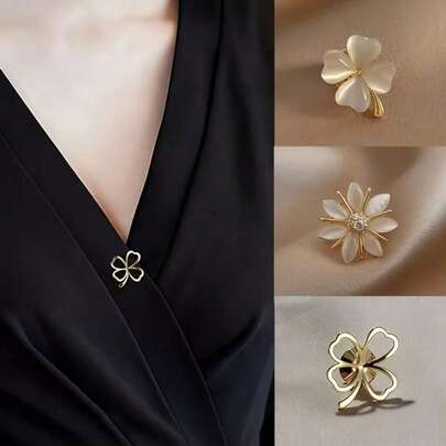 3 件套女士优雅花卉胸针套装，合金胸针带猫眼宝石设计，适用于毛衣和围巾个性化配饰学校办公室配饰衬衫夹克珠宝圣诞节万圣节衣服别针有趣可爱的教师礼物