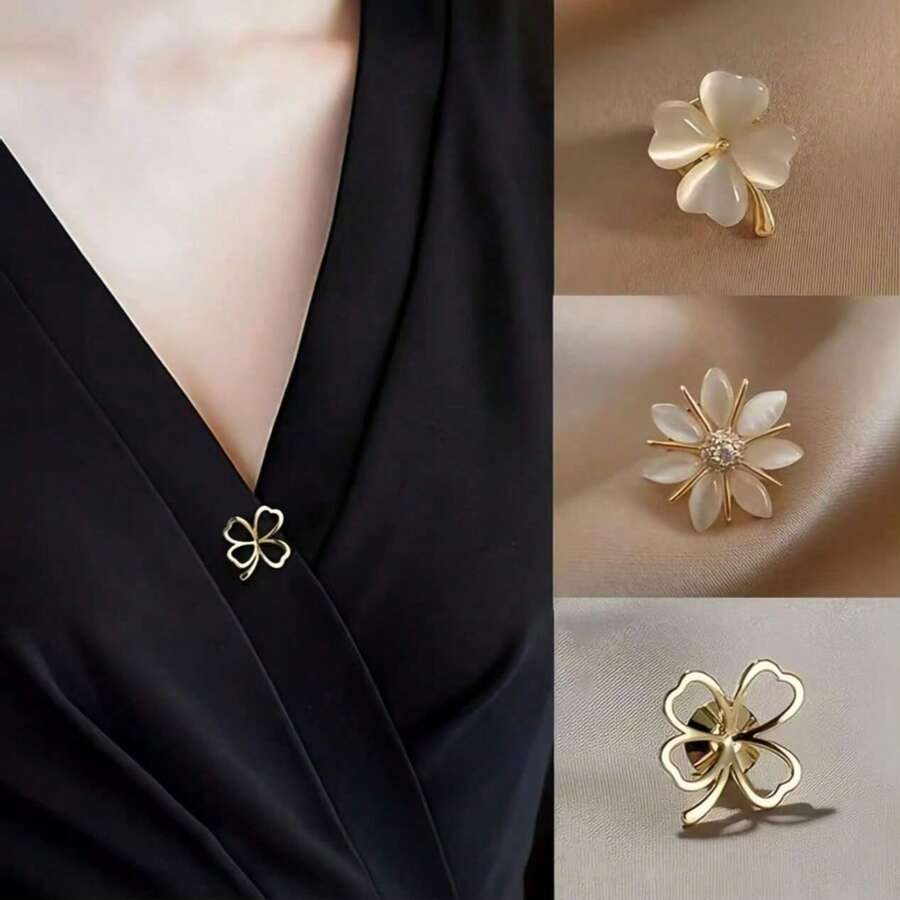 3 件套女士优雅花卉胸针套装，合金胸针带猫眼宝石设计，适用于毛衣和围巾个性化配饰学校办公室配饰衬衫夹克珠宝圣诞节万圣节衣服别针有趣可爱的教师礼物