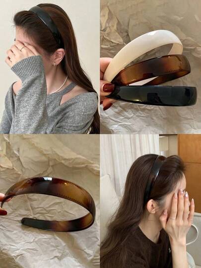 3pcs/1pc Women's Black, White, Tortoiseshell Plastic Headbands, Fashion Versatile High-End Minimalist Design Hair Accessories, Suitable For Daily Wear, Commute, Party, Casual, Beach, Bathing, Makeup Matching Head Accessorie
