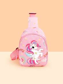 2pcs Set: Cartoon Rainbow Star Unicorn Baseball Cap + Chest Bag. Lightweight Breathable Trucker Hat For Sun Protection, Chest Bag With Adjustable Strap For Daily Storage Needs. Suitable For Daily Outings And Beach Vacations. - Pink - View 6
