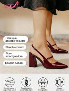 Mujer Zapatos de Tacón Grueso, Punta Fina, Correa de Charol, Estilo Elegante para Oficina,Zapatos para mujer en color vino tinto con punta puntiaguda y correa al tobillo, diseño elegante con tacones altos y tacón grueso ideal para eventos, fiestas y celebraciones de temporada, modelo refinado dentro de tacones para mujer funciona como zapatilla elegantes de mujer y zapatillas tacon elegantes, estructura cómoda adaptable diferentes pies compatible wide fit zapatos mujer, estilo versátil que conecta búsquedas amplias como huaraches de mujer cómodos perder identidad calzado sofisticado - Burdeos - Ver 8