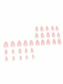 30 piezas de uñas cortas con forma de almendra estilo pegatina, uñas rosas sencillas de verano, decoración de uñas DIY dulce y refrescante, adecuadas para que las mujeres y niñas las usen durante la vida diaria, el trabajo o los viajes, productos para uñas. - Multicolor - Ver 3