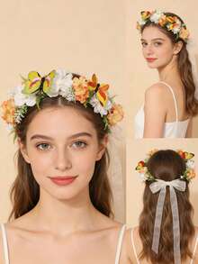 1pc Realistic Butterfly Bohemian Floral Wreath, Romantic Bridal Wedding Decor (Butterfly Pattern And Shape Are Randomly Selected, Special Craftsmanship, Please Purchase Carefully),Festival,Party - Orange - View 3