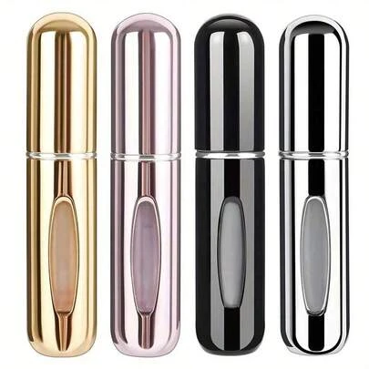 4 piezas de 5ml Botellas de atomizador de perfume portátiles - Atomizador de aluminio a prueba de fugas, esencial para viajes | Fácil de rellenar, adecuado para perfumes, aceites esenciales, colonias y otros líquidos, accesorios de viaje, vacaciones en la playa, vacaciones de verano, útiles escolares, vuelta al cole