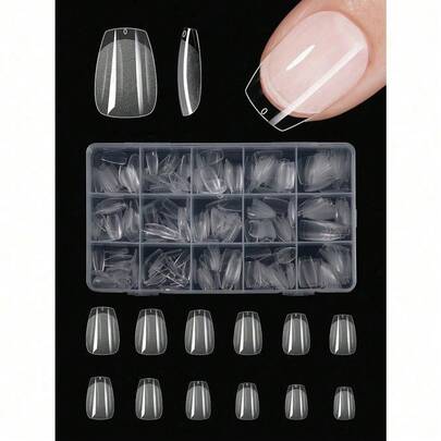 330Pcs/Box Ultra Short T-Shaped Transparent Matte Acrylic False Nail Tips, 13 Sizes Carving Soft Gel Quick Extension Press-On Capsules Artificial Nails Set Nail Supplies Nails, Press On Nails