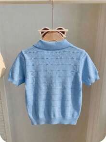 Áo len cổ polo tay ngắn màu trơn cho bé trai, chất liệu nhẹ, thoáng khí, thích hợp mặc hàng ngày vào mùa xuân, hè và đầu thu. - Màu xanh lam - Xem 5