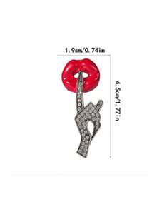 Broche à lèvres sexy pour femmes, broche à lèvres rouges avec geste de la main en strass, accessoire minimaliste polyvalent pour femmes - Rouge - Voir 7