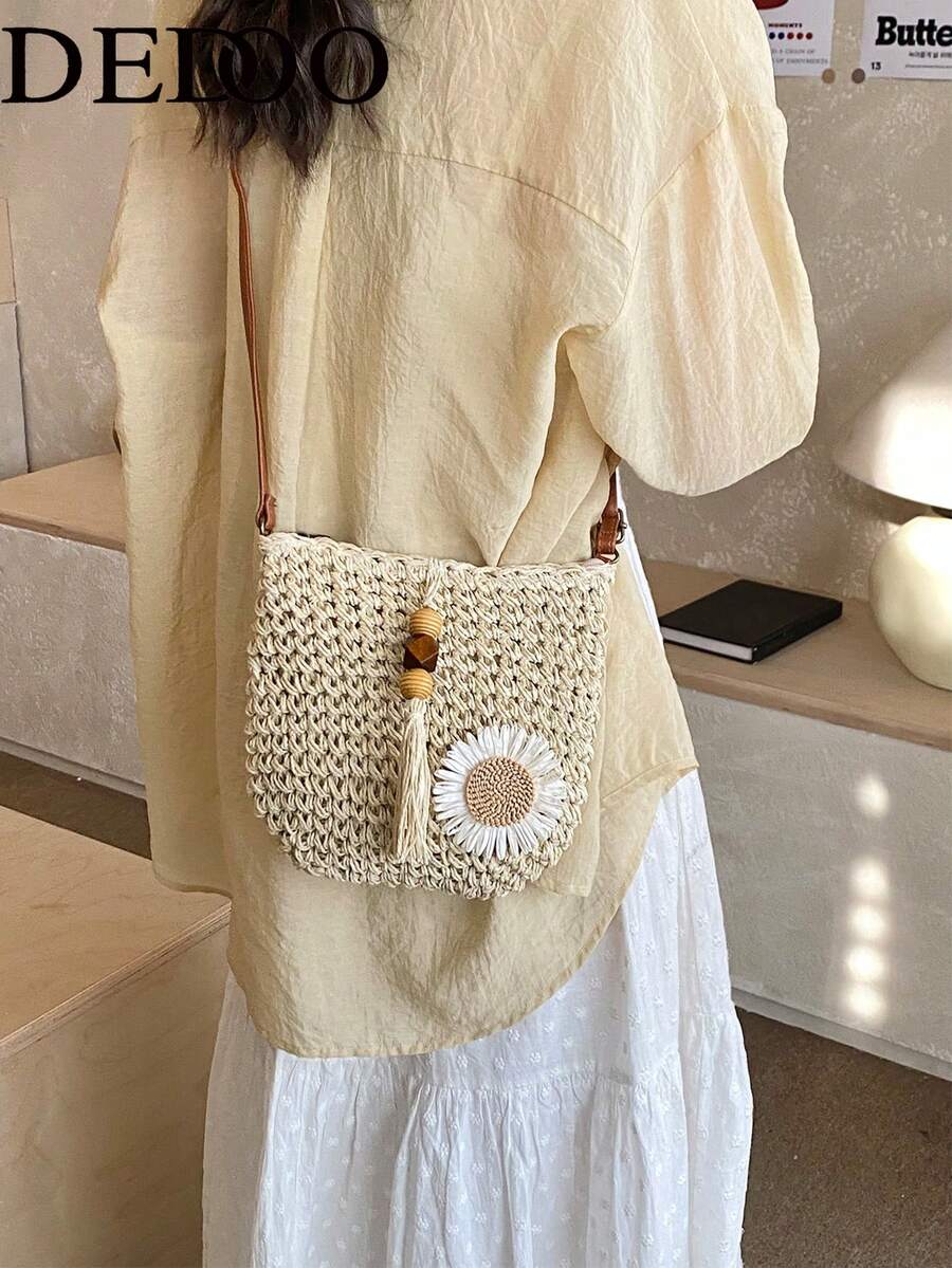 Summer Fashion Versatile Casual Handwoven Large Capacity Beach Straw Crossbody Bag