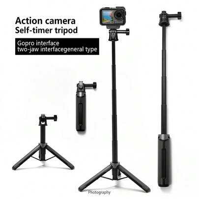 Extendable Handheld Selfie Stick With Built-In Tripod, Extends Up To 50cm/19.69in, Compatible With DJI, 360 Action Cameras