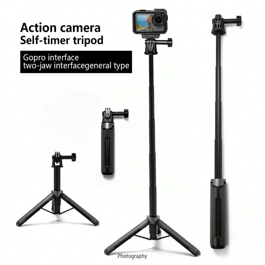 Extendable Handheld Selfie Stick With Built-In Tripod, Extends Up To 50cm/19.69in, Compatible With DJI, 360 Action Cameras - View 1