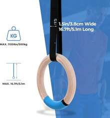 Wooden Gymnastic Rings With Straps Gym Rings Crossfit Gymnastics 28mm / 32mm - Azul - Ver 3