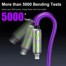 [Buy 1 Get 1 Free] 4 In 1 USB Charging Cable 6.6ft – 240W Max Fast Charging, USB A/Type C/Lightning With Breathing Light, For IPhone,Laptop - View 6