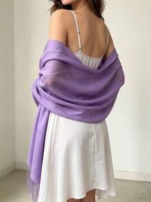 1pc Women's Solid Color Fringe Lightweight Scarf, Minimalist Elegant Thin Soft Shawl, Beach Resort Sun Protection, Versatile Neck Wrap, Ideal Mother's Day Gift, Holiday, Travel Essential - Multicolor - View 7
