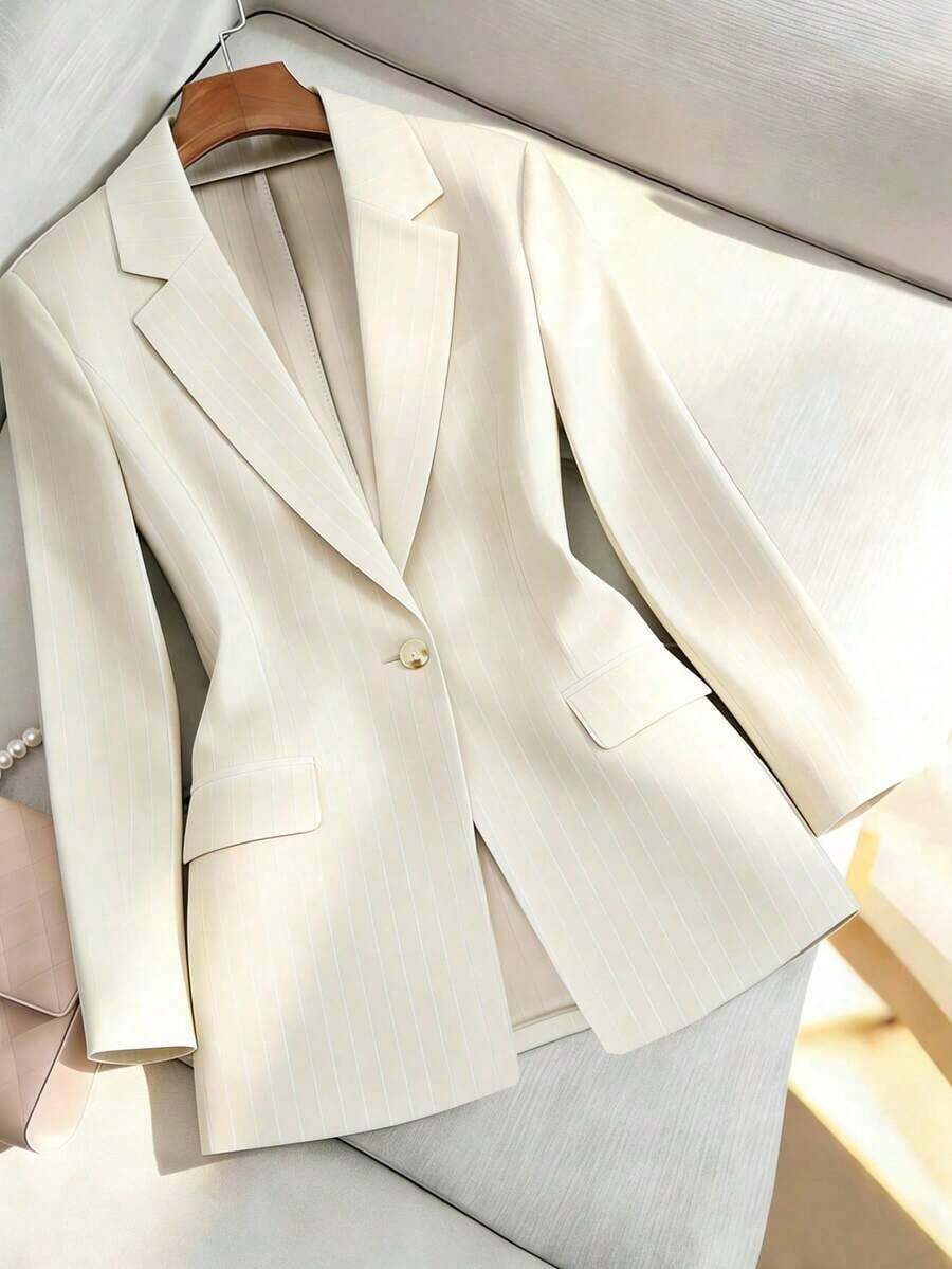 Fitted Solid Color Casual Blazer For Women, Suitable For Commuting Fall Cloth For Women - Apricot - View 1