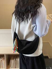 Nueva bolsa de hombro casual de gran capacidad con diseño único de bolsa de masa, con cuerda trenzada - Negro - Ver 7