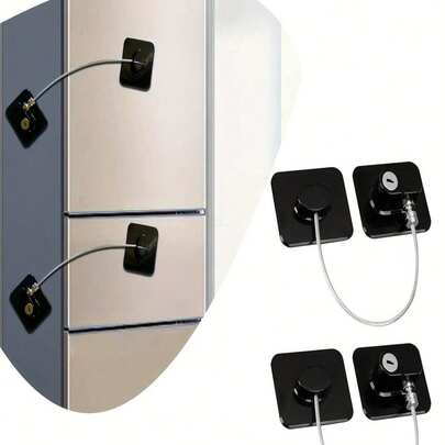 1/2pcs Refrigerator Lock Set, Including Fridge Door Lock, Window Limiter Lock With Key, And Self-Adhesive Safety Lock, Suitable For Refrigerator Doors, Cabinets, Drawers And Toilet Lids