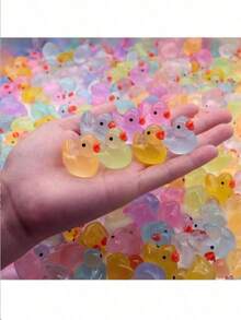 30/20/10/1 [ Random Mixed Little Ducks + 1pc Random Color Suitcase]Colorful And Fun Luminous Cute Cartoon Duck Animal Ornament, Used For DIY Crafts, Mobile Phone Cases, Keychains,Resin DIY Accessories, Luminous Without,Mini - A - View 8