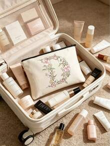Cosmetic Bag With A-Z Letter Floral Pattern, Portable Makeup Bag, Zipper Multifunctional Storage Bag, Portable Storage Bag, Toiletry Bag, Lightweight, Suitable For Young Men And Women, Jewelry Accessories, Perfect For Back To School, Birthday, Holiday, Teacher's Day Gifts, Creative Teacher Gift Toiletry Bag, Skincare Bag, Toiletry Bag, Women's Travel Essential, Large Capacity Women's Travel Bag - View 7