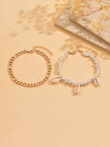 Conjunto de cadena de tobillo con colgante de concha estilo océano y cuentas bohemias - Multicolor - Ver 2