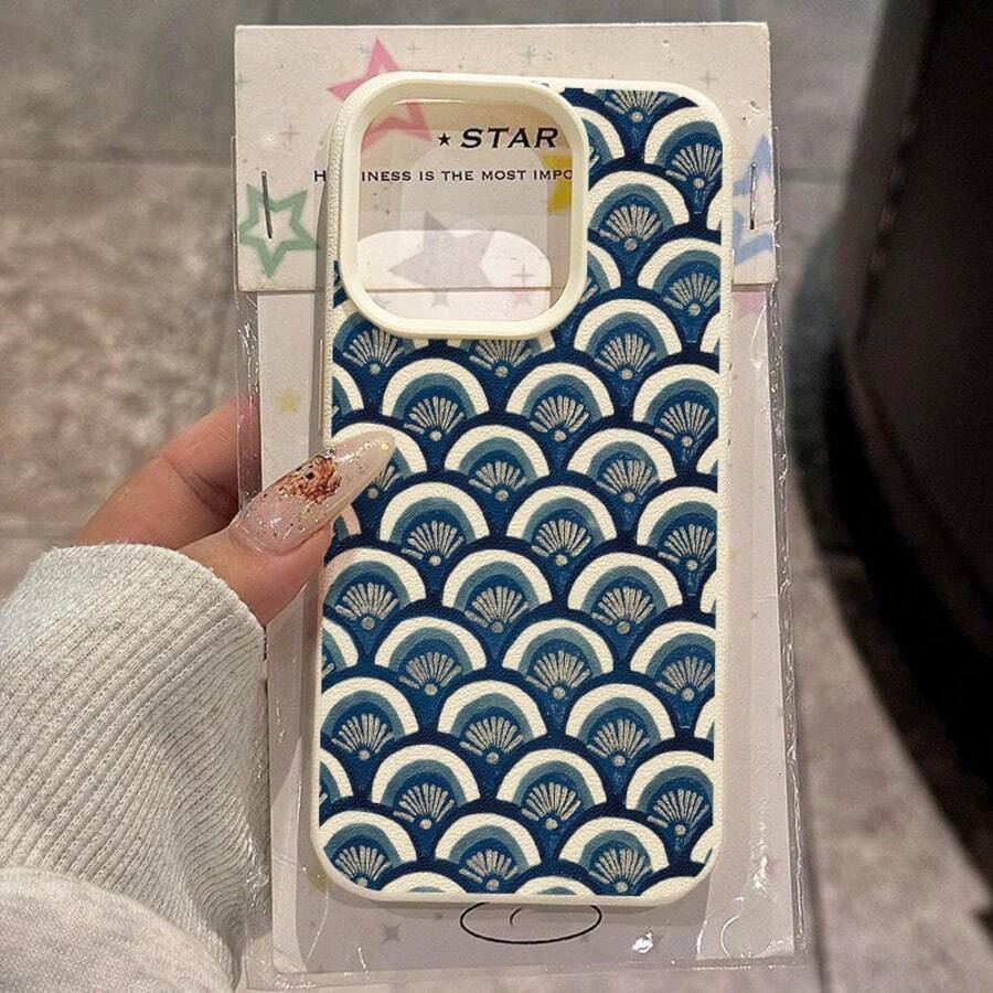 1pc TPU Material Blue Floral Pattern Full Screen Phone Case Compatible With Iphone 17 Pro Max/17/16 Pro Max/15/13/12/11, S20 FE/A15/S24/A55, Note 11/Note 12/Note 13 Pro, Shock-Proof Soft Protective Cover - White - View 1