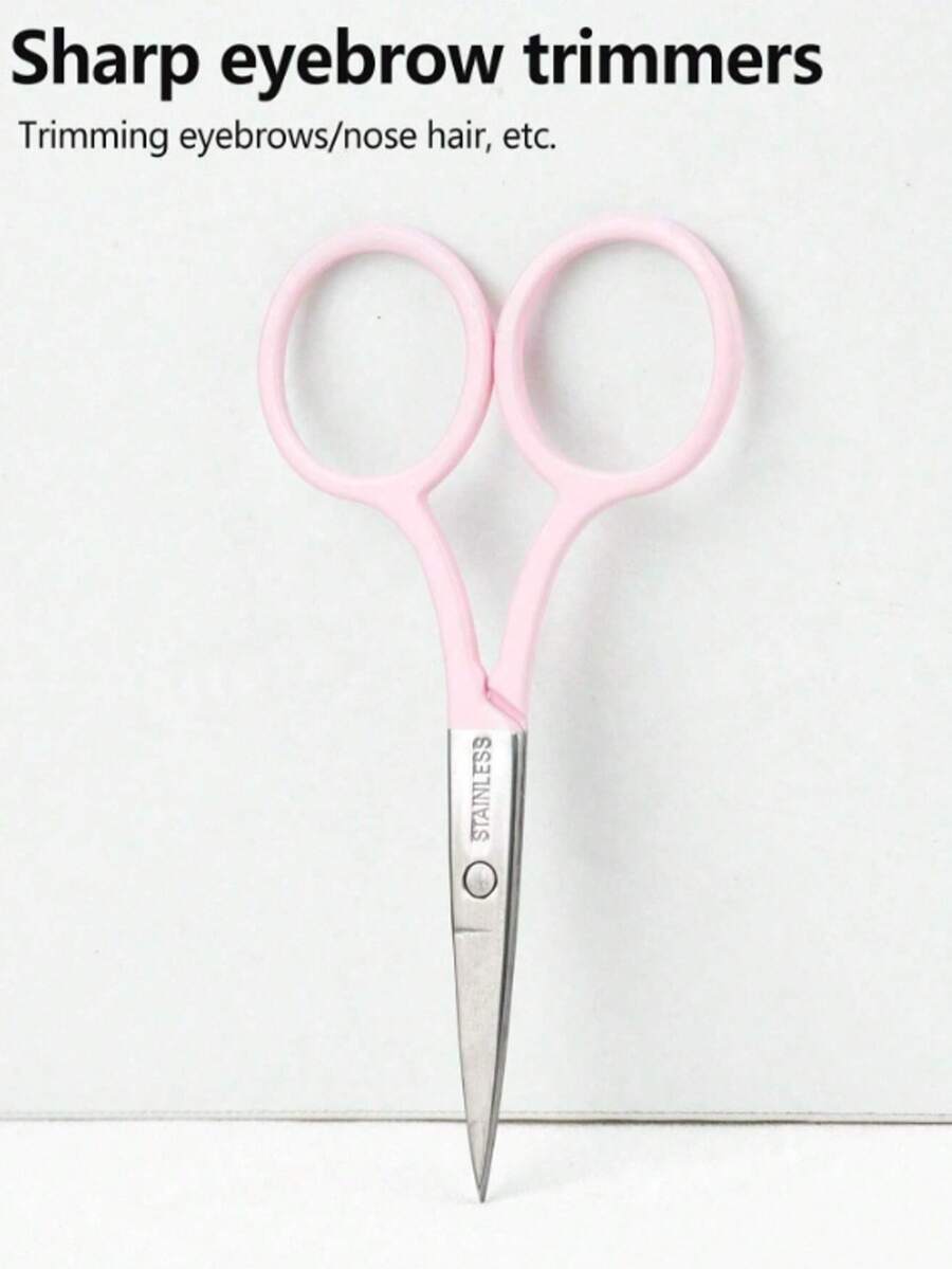 1pc Black Stainless Steel Cross-Stitch Embroidery Scissors, Eyebrow Trimming Small Scissors, Beauty Makeup Tool, Random Packaging Bag - Pink - View 1