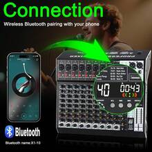 Audio Mixer,  10 Channel Professional Sound Mixer Console With 99 DSP Effects, Mixing Board DJ Mixer W/USB, Bluetooth, 48V Power Supply, PAD Button For Recording Karaoke PA Drum Live Music - X1-10 Channels - View 2