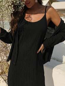 Summer French-Style Elegant Slip Dress With Cardigan Two-Piece Set, Slimming And Flattering Vest Dress - Black - View 10