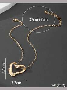 1 pieza Collar con colgante de corazón hueco dorado minimalista y versátil, adecuado para uso diario, citas, fiestas de las mujeres, gran regalo para amigos - Dorado - Ver 4