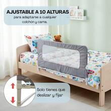 BATHBY Barandilla de Protección para Cama 180 cm | 10 Alturas Ajustables | Panel Transparente | Sistema Plegable para Bebés y Niños | Protección Anticaídas Compatible con Todo Tipo de Colchones - Gris (180cm) - Ver 4