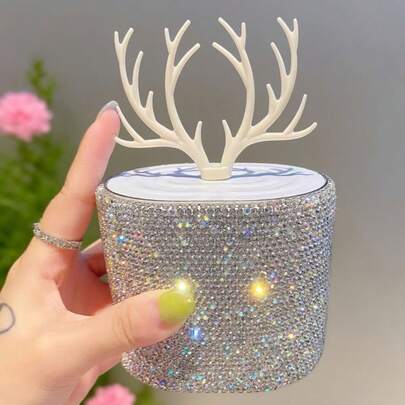 1 hộp đựng tăm bông đính đá lấp lánh, hộp đựng bông tẩy trang chất lượng cao, giá trưng bày trang sức cho phòng tắm, phòng khách, bàn làm việc, món quà thiết kế hình hươu sáng tạo dành cho phụ nữ.