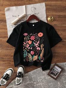 Camiseta de manga corta de moda para primavera y verano de 2026, hecha en México,Estampado de dibujos animados, modelo de pareja, apta para uso interior o exterior. Cuello redondo - Negro - Ver 3