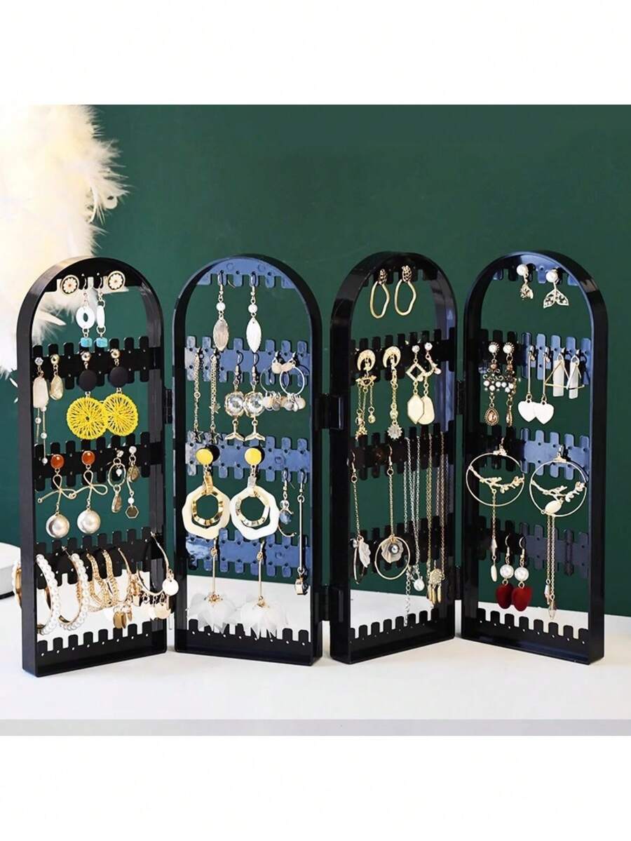 1 Earring Display Stand, Acrylic Foldable Jewelry Necklace Box Organizer - Black - View 1