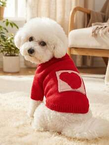 PETSIN 1 件宠物服装，适合猫、狗和其他宠物穿着，红色刺绣心形图案雪尼尔线服装，宠物情人节服装 - 紅色 - 查看 1