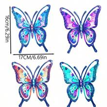 4 piezas Decoración de pared de mariposas de metal coloridas para el jardín, adornos colgantes para valla de patio al aire libre, arte de pared estilo pintado, decoración del paisaje - 4 piezas de mariposa - Ver 5