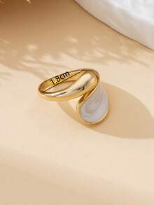 1pc Creative Contrast Color Metal Handmade Drip Oil White Geometric Design Summer Beach Vacation Ring For Women - Yellow Gold - View 7