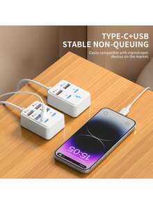 Estación de carga USB de alta velocidad de 4/6 puertos, adecuada para carga rápida de portátil/tableta/múltiples dispositivos, compatible con teléfono, convertidor de energía de RV, cargador de pared de escritorio, distribución de energía inteligente de doble esencial para viajes - Multicolor - Ver 9