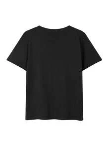 Y2k Women Graphic Printed Short Sleeve T-Shirt Heavy Weight Cotton Drop Shoulder Loose Fit Round Neck Casual Tops - Black - View 4