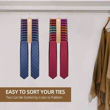 Wooden Tie Rack, Tie Hanger Men Closet, 20 Storage Capacity, Non - Slip Rotatable Tie Organizer, Hanging Space Saving Holder, Natural - Natural + 1 Pack - View 7