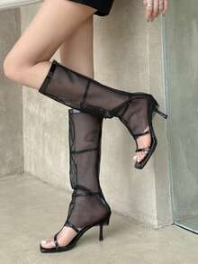 Giày bốt cao đến đùi kiểu retro gót nhọn xếp ly mới năm 2025, mũi nhọn, cao quá đầu gối. - màu đen - Xem 7