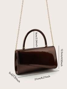 Sac pochette de mode pour femmes en couleur unie laquée, décoré d'accents métalliques, design à rabat, en matériau PU, avec bandoulière à chaîne. Convient pour les occasions formelles/les fêtes comme les galas, bals ou soirées dansantes. - Bronze - Voir 8