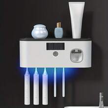 Wall-Mounted Toothbrush Holder With UV Ultraviolet Light, Automatic Toothpaste Dispenser And Large Capacity Storage Rack, Solar Powered No-Drill Bathroom Organizer, Multi-Slot Design, Suitable For Electric And Manual Toothbrushes, Ideal For Daily Home Use - Multicolor - View 15