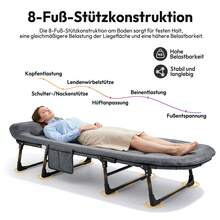 Transat pliant Sour Lemon, lit de camping, lit d'appoint, chaise longue pliante, réglable sur 6 positions, fauteuil inclinable par gravité, supportant jusqu'à 200 kg, avec matelas, poche latérale et appui-tête. Idéal pour le camping en extérieur et en intérieur, sur balcon, au bord de la piscine, sur la terrasse ou au bureau. - Gris - Voir 4