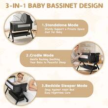 3-In-1 Baby Crib,Bedside Bassinet, Baby Bed With Storage Basket,Easy To Fold,6 Adjustable Height Portable Crib For Infant/Newborn,Baby Need,Baby Stuff - Dark Grey - View 5