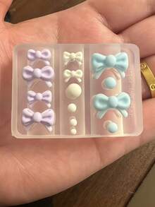 1pc Satin Pearl Bow Tie Nail Art Mold, Minimalist Bowknot Transparent Silicone Nail Decoration Mold - Clear - View 5
