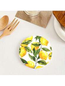 6pcs Lemon Leaf Pattern Yellow Minimalist Style Unique Fashionable Wooden Coasters, Suitable For Kitchen, Living Room And Dining Room - Multicolor - View 4
