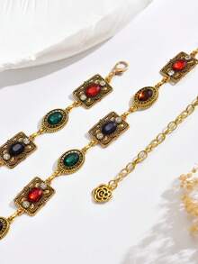 1pc Retro Punk Geometric Square & Oval Gold Metal Chain Body Chain, Fashionable Versatile Accessory For Tops, Dresses, Suitable For Daily Wear, Dances, Parties, Gatherings, And A Great Gift For Her - Gold - View 4